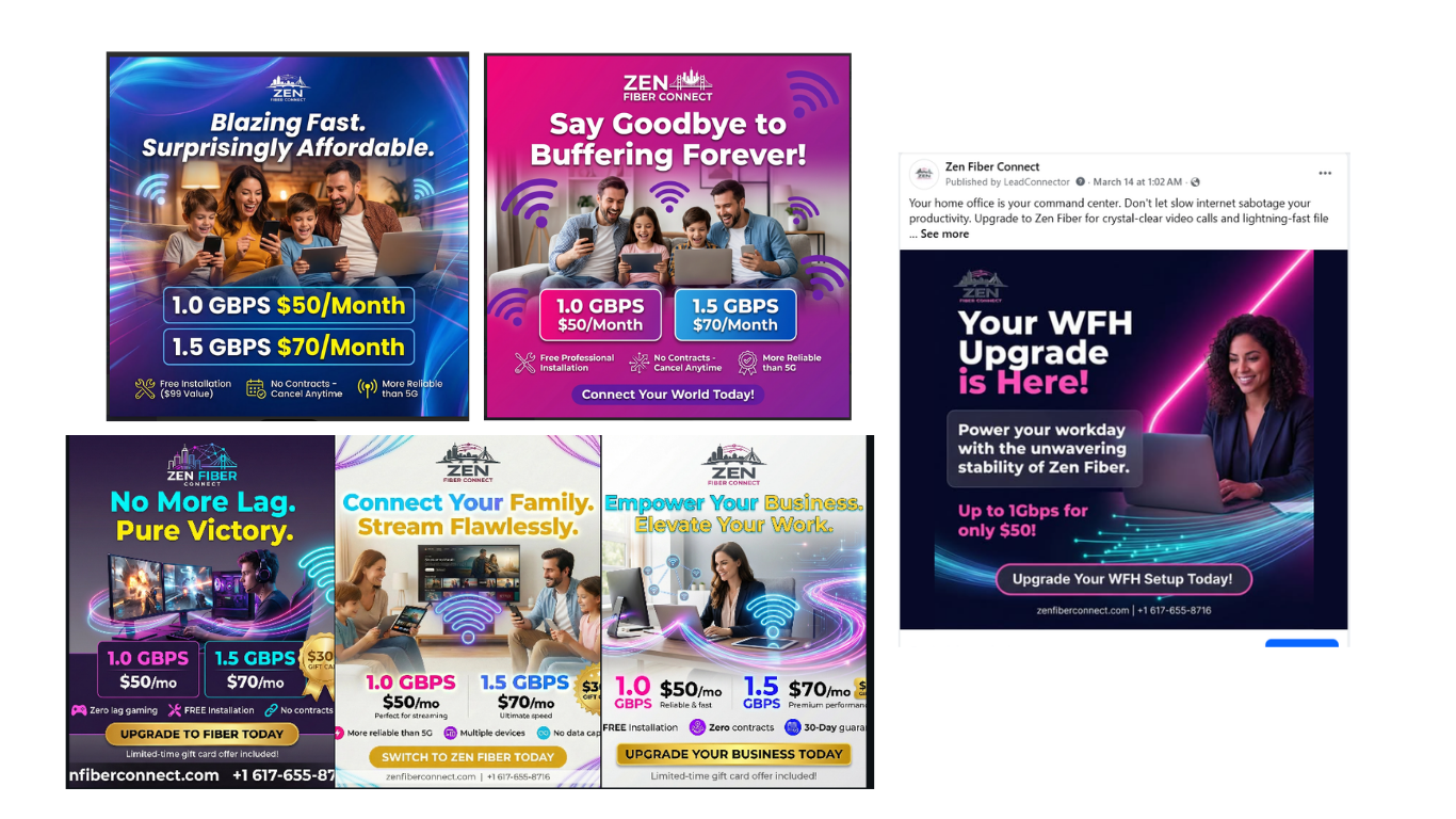Fiber internet ad creatives produced for the campaigns
